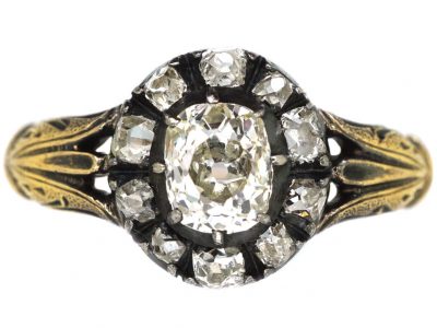 Georgian 15ct Gold, Old Mine Cut Diamond Cluster Ring