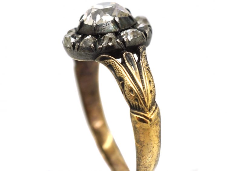 Georgian 15ct Gold, Old Mine Cut Diamond Cluster Ring