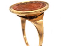 Georgian 15ct Gold Signet Ring with Carnelian Intaglio of a Crest with Earl's Coronet