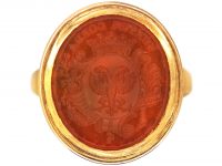 Georgian 15ct Gold Signet Ring with Carnelian Intaglio of a Crest with Earl's Coronet