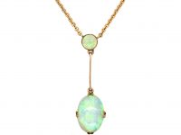 Edwardian 9ct Gold Two Stone Opal Drop Necklace