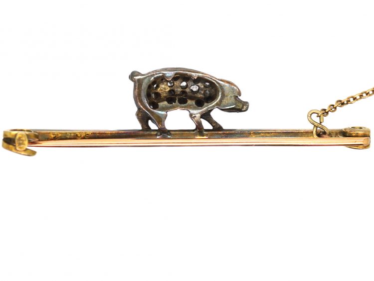 Edwardian 15ct Gold & Platinum, Piggy Brooch set with Rose Diamonds