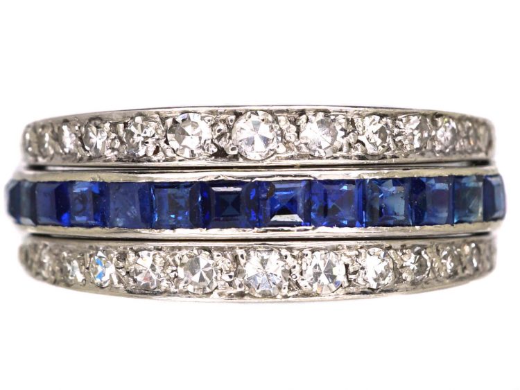 Art Deco 18ct White Gold Flip Over Ring set with Diamonds, Sapphires & Rubies