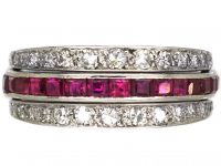 Art Deco 18ct White Gold Flip Over Ring set with Diamonds, Sapphires & Rubies
