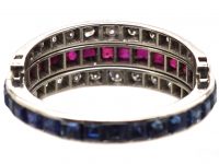 Art Deco 18ct White Gold Flip Over Ring set with Diamonds, Sapphires & Rubies