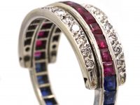 Art Deco 18ct White Gold Flip Over Ring set with Diamonds, Sapphires & Rubies