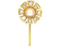 Victorian 15ct Gold, Natural Pearl & Rose Diamond Tie Pin