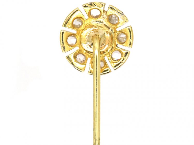 Victorian 15ct Gold, Natural Pearl & Rose Diamond Tie Pin