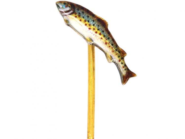 Edwardian Silver & Enamel Tie Pin of a Salmon