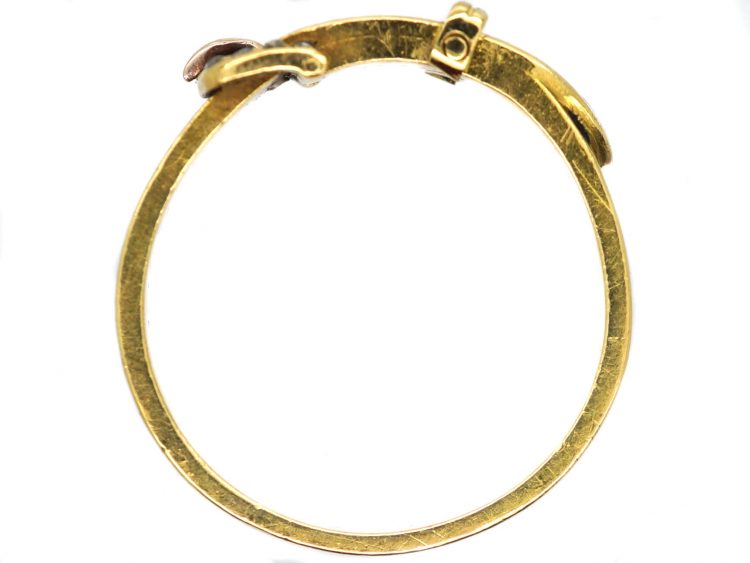 Victorian 18ct Gold, Black Enamel & Rose Diamond Buckle Ring