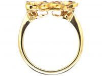 Edwardian 18ct Gold, Ruby & Diamond Double Heart Ring with Knot Above