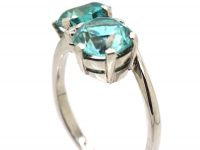 Art Deco Ring 18ct White Gold set with Two Zircons with Diamonds In Between