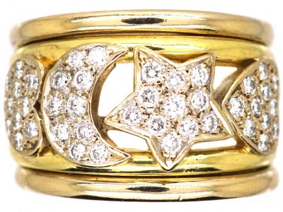 French 18ct Gold, Sun Moon & Hearts Ring set with Diamonds