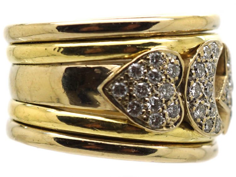French 18ct Gold, Sun Moon & Hearts Ring set with Diamonds