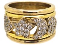 French 18ct Gold, Sun Moon & Hearts Ring set with Diamonds