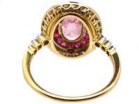 French Import Early 20th Century 18ct Gold & Platinum, Pink Sapphire, Ruby & Diamond Cluster Ring