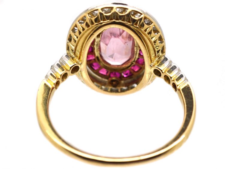 French Import Early 20th Century 18ct Gold & Platinum, Pink Sapphire, Ruby & Diamond Cluster Ring
