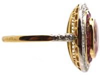 French Import Early 20th Century 18ct Gold & Platinum, Pink Sapphire, Ruby & Diamond Cluster Ring