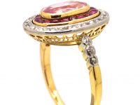 French Import Early 20th Century 18ct Gold & Platinum, Pink Sapphire, Ruby & Diamond Cluster Ring