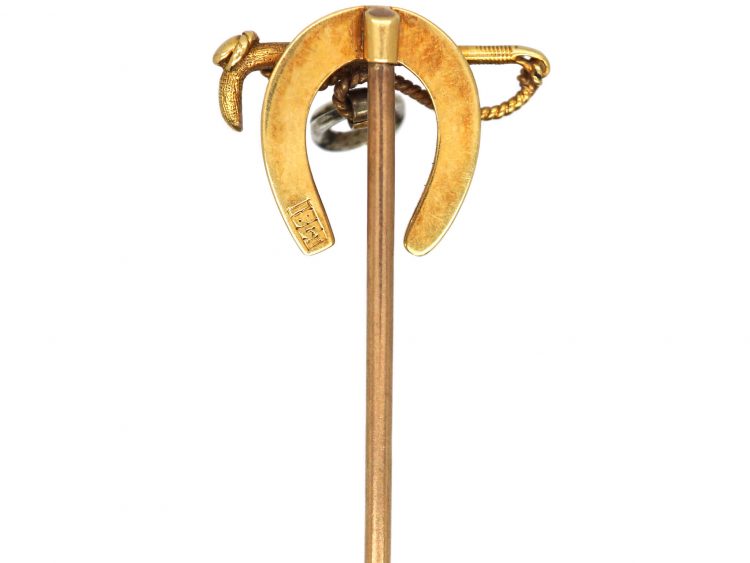 Edwardian 18ct Gold Horseshoe, Stirrup & Crop Tie Pin