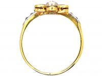 French Import 18ct Gold & Platinum, Art Nouveau Double Flower Ring set with Rubies & Diamonds