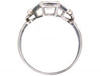 Art Deco Platinum & Diamond Ring with Central Faceted Rectangular Cut Diamond