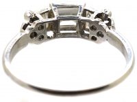 Art Deco Platinum & Diamond Ring with Central Faceted Rectangular Cut Diamond