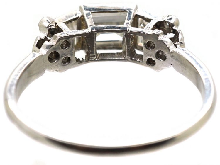 Art Deco Platinum & Diamond Ring with Central Faceted Rectangular Cut Diamond