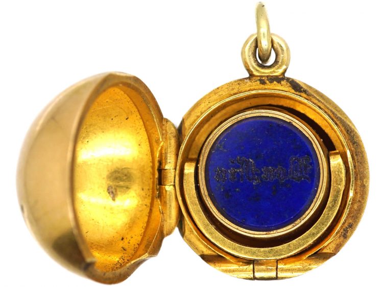Victorian 15ct Gold Ball Locket with Swivel Seal Inside with Helen Intaglio