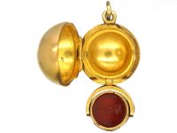 Victorian 15ct Gold Ball Locket with Swivel Seal Inside with Helen Intaglio