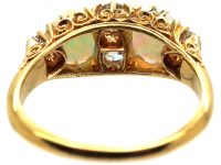 Victorian 18ct Gold Two Stone Opal Carved Half Hoop Ring with Diamonds in Between