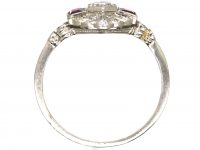 Early 20th Century Platinum, Ruby & Diamond Cluster Ring with Diamond Set Shoulders