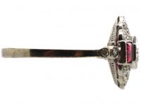 Early 20th Century Platinum, Ruby & Diamond Cluster Ring with Diamond Set Shoulders