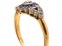 Edwardian 18ct & Platinum, Sapphire & Diamond Cluster Ring with Rose Diamond Set Shoulders