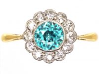Edwardian 18ct Gold & Platinum, Zircon & Diamond Cluster Ring
