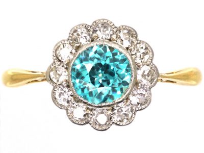 Edwardian 18ct Gold & Platinum, Zircon & Diamond Cluster Ring