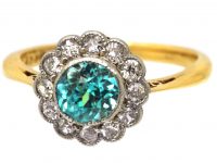 Edwardian 18ct Gold & Platinum, Zircon & Diamond Cluster Ring
