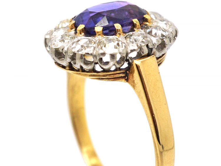 Early 20th Century 18ct Gold, Colour Change Sapphire & Transition Cut Diamond Cluster Ring