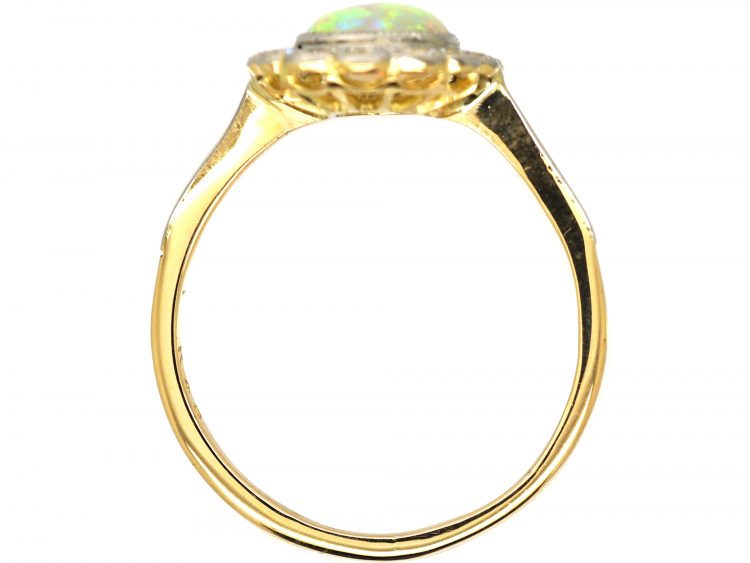 Edwardian 18ct Gold & Platinum, Opal & Diamond Cluster Ring