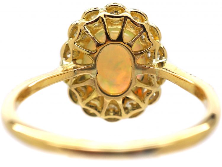 Edwardian 18ct Gold & Platinum, Opal & Diamond Cluster Ring