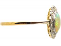 Edwardian 18ct Gold & Platinum, Opal & Diamond Cluster Ring