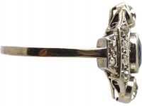 French Early 20th Century Platinum, Sapphire & Diamond Cluster Ring