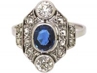 French Early 20th Century Platinum, Sapphire & Diamond Cluster Ring