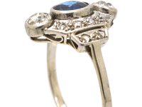 French Early 20th Century Platinum, Sapphire & Diamond Cluster Ring