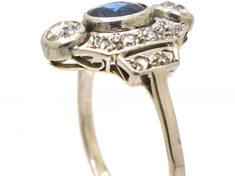 French Early 20th Century Platinum, Sapphire & Diamond Cluster Ring