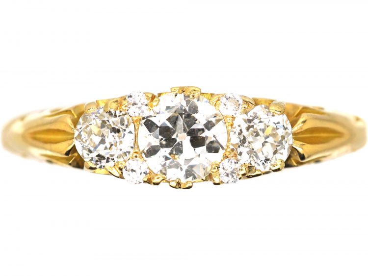 Victorian 18ct Gold Carved Half Hoop Ring set with Three Old Mine Cut Diamonds