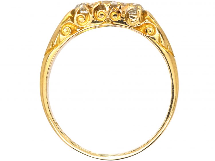 Victorian 18ct Gold Carved Half Hoop Ring set with Three Old Mine Cut Diamonds
