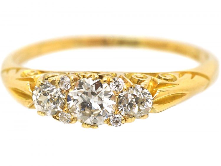 Victorian 18ct Gold Carved Half Hoop Ring set with Three Old Mine Cut Diamonds