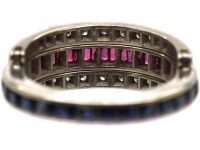 Art Deco 18ct White Gold, Sapphire, Diamond & Ruby Flip Over Ring