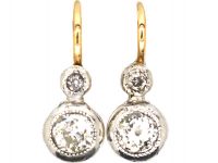 Early 20th Century 14ct Gold & Platinum, Two Stone Diamond Drop Earrings